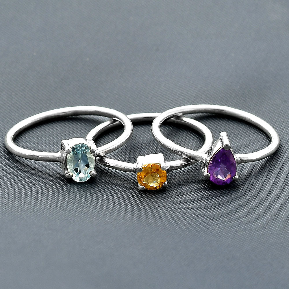 Stackable - Natural Gemstones 925 Silver Ring Size 5-9 Jewelry DGR1120 R-1159-4