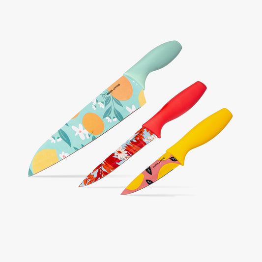 3-Piece Printed Kitchen Knife Set-Multi Color-0