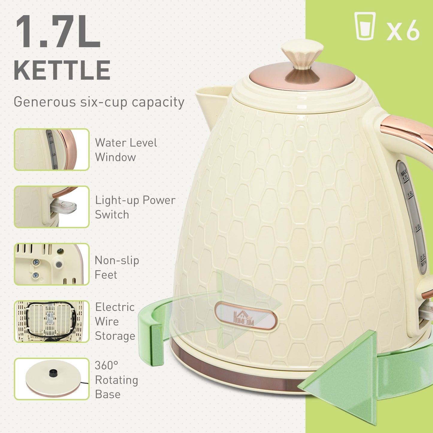 2 Piece Kitchen Appliance Set Kettle and Toaster Beige Honeycomb Design