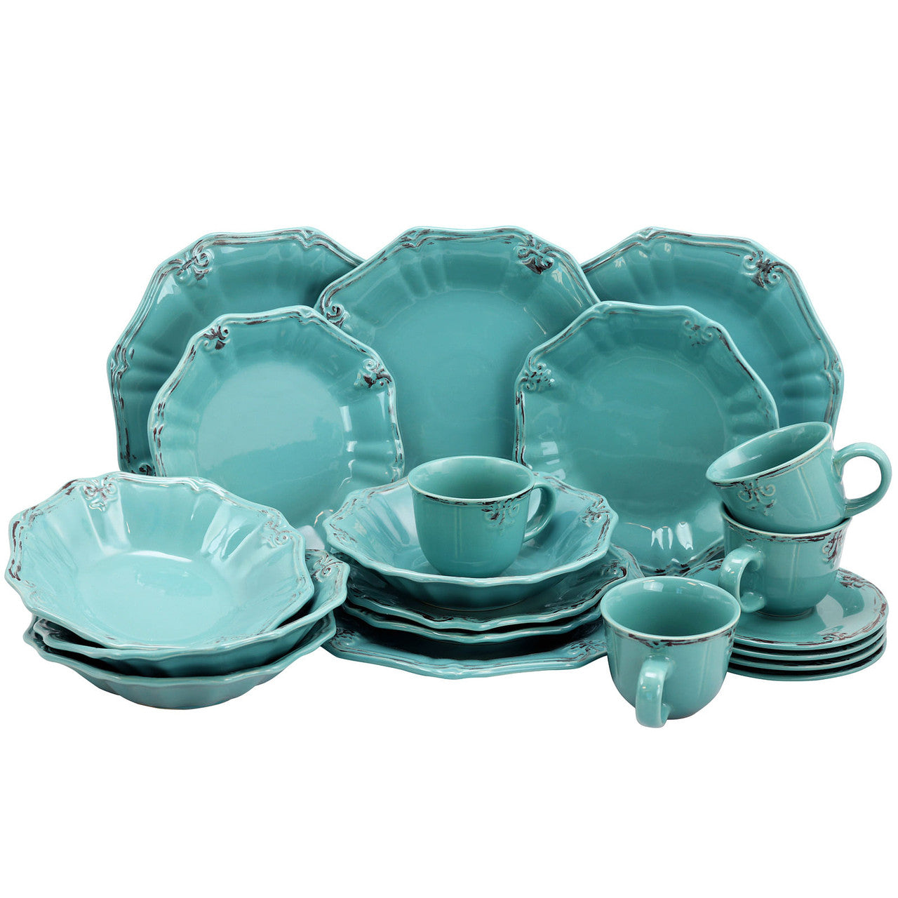 Elama Fleur De Lys 20-Piece Dinnerware Set in Turquoise-0