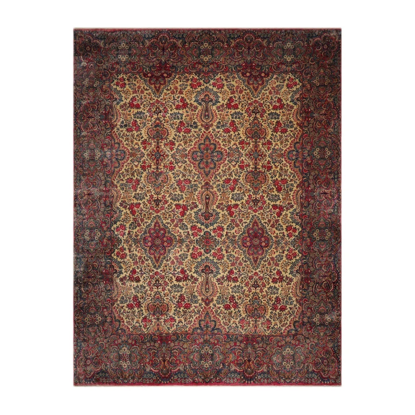 11'10''x15'10'' Palace Ivory, Blue Hand Knotted 100% Wool Traditional Antique Isfahan 300 KPSI Oriental Area Rug-1