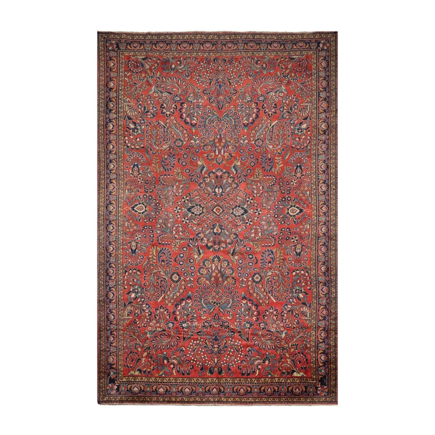 10'4''x16'3'' Burnt Orange, Navy Palace Hand Knotted 100% Wool Vintage Palace Lilihan Traditional Oriental Area Rug-1