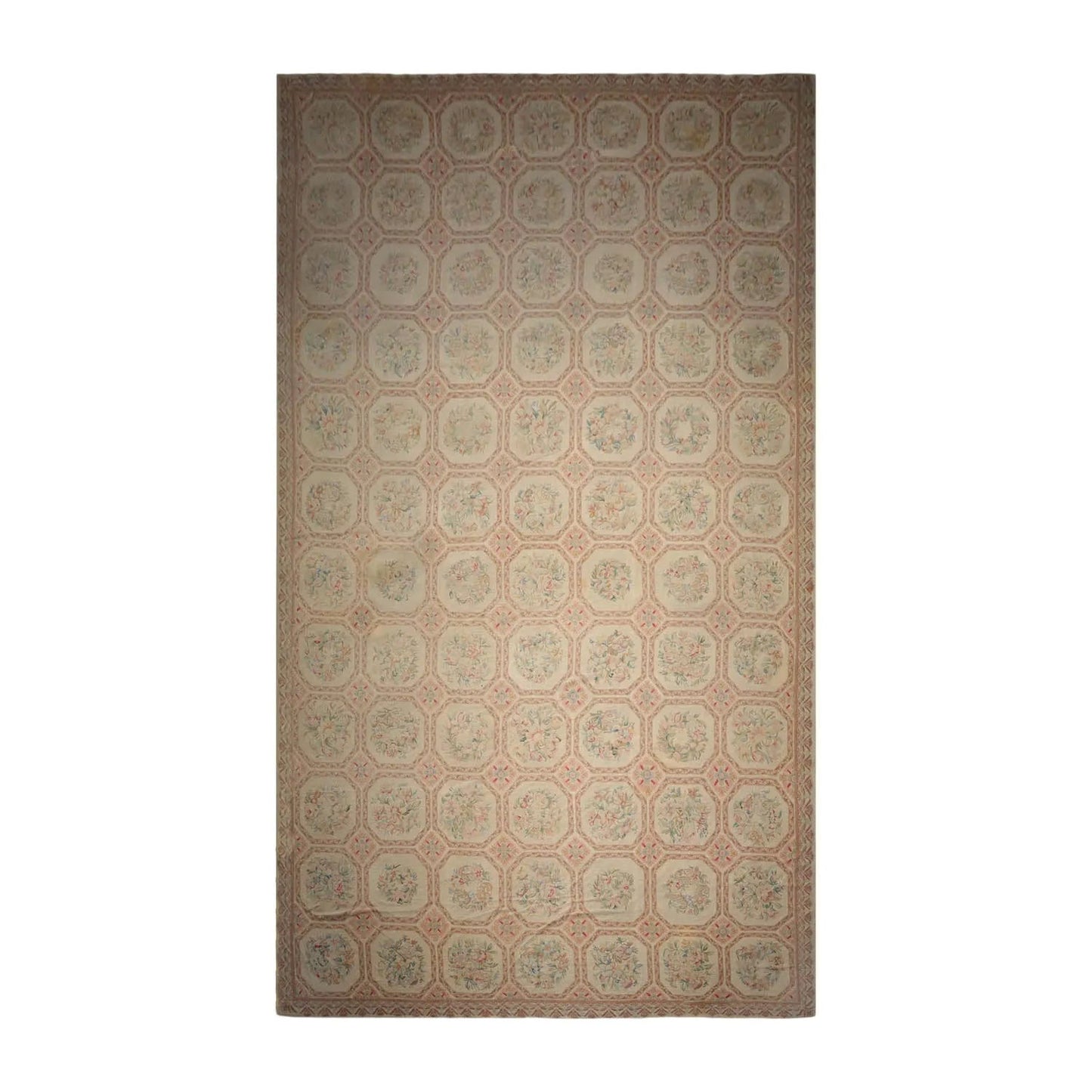 12'5"x21'11" Palace Beige Hand Knotted Flat Weave 100% Wool French Aubusson Traditional Oriental Area Rug-1