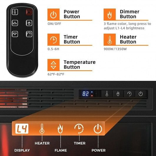 28 Inch Electric Freestanding and Recessed Fireplace with Remote