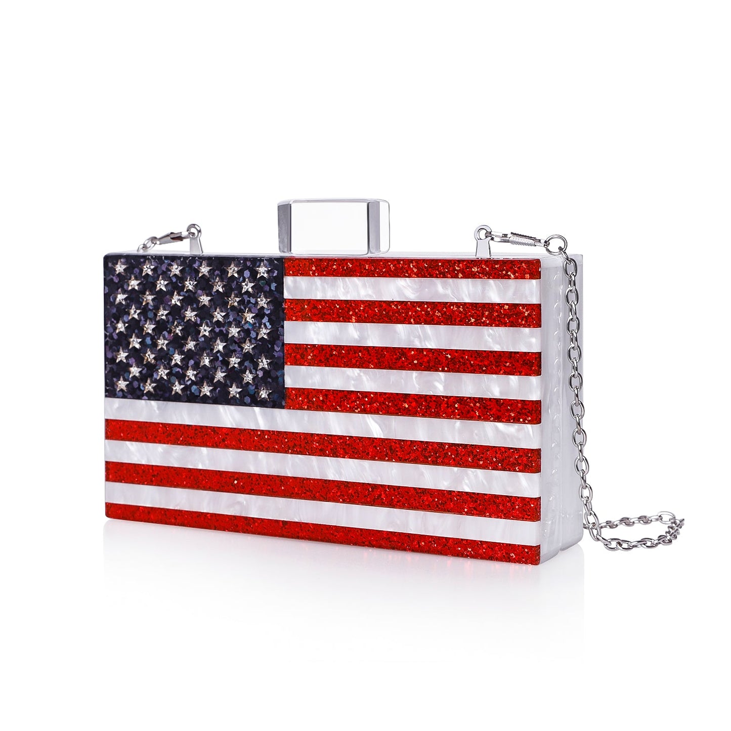 Sparkling American Flag Pearl White Clutch Purse