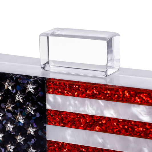 Sparkling American Flag Pearl White Clutch Purse