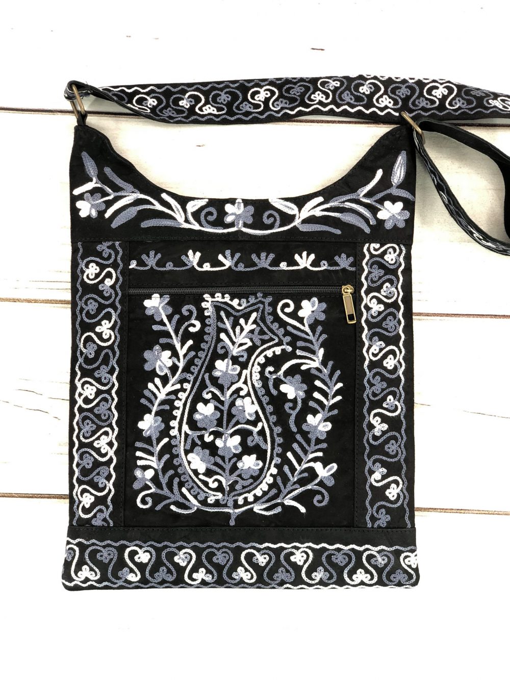 Handmade Black and Grey Suede Embroidered llama Bag