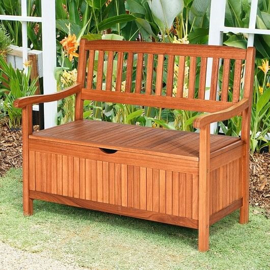 33 Gallon Wooden Storage Bench with Liner for Patio Garden Porch-0