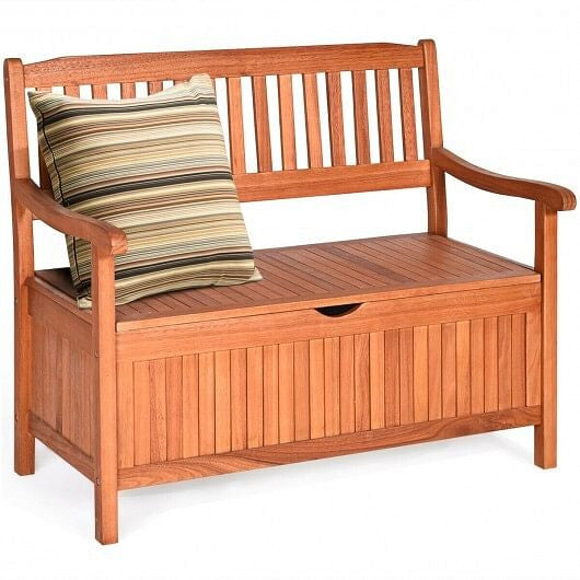 33 Gallon Wooden Storage Bench with Liner for Patio Garden Porch-3