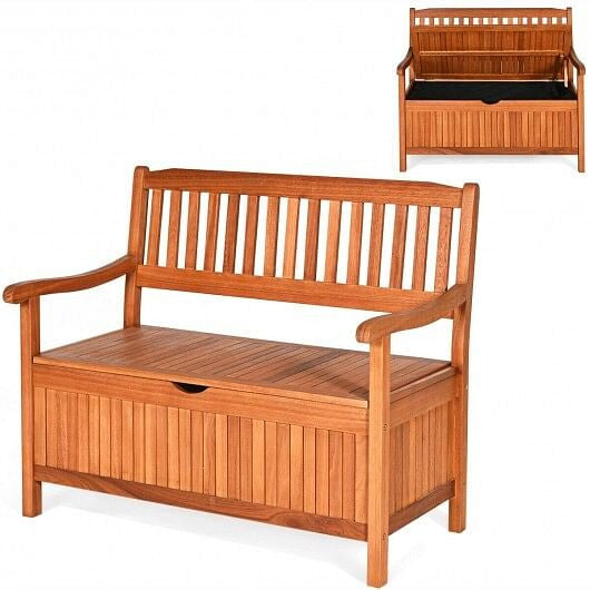 33 Gallon Wooden Storage Bench with Liner for Patio Garden Porch-4