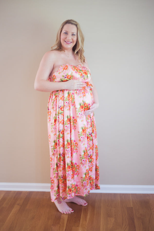 Pink Silk Maternity Maxi Sweetheart Dress-0