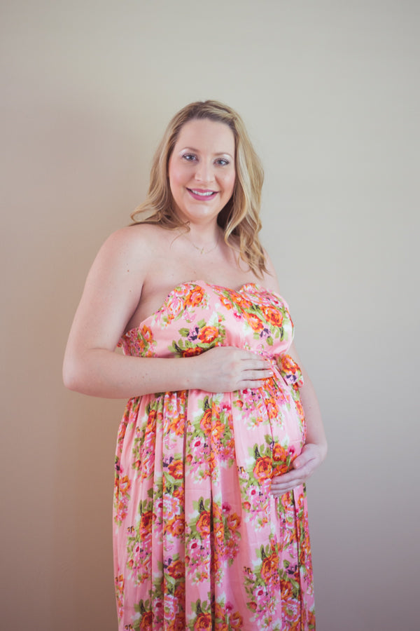 Pink Silk Maternity Maxi Sweetheart Dress-1