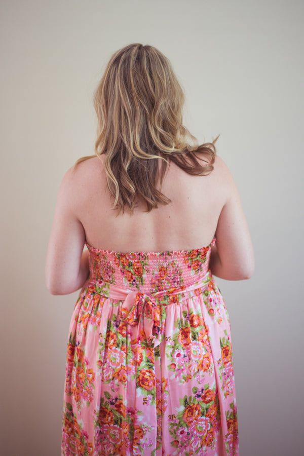 Pink Silk Maternity Maxi Sweetheart Dress-2