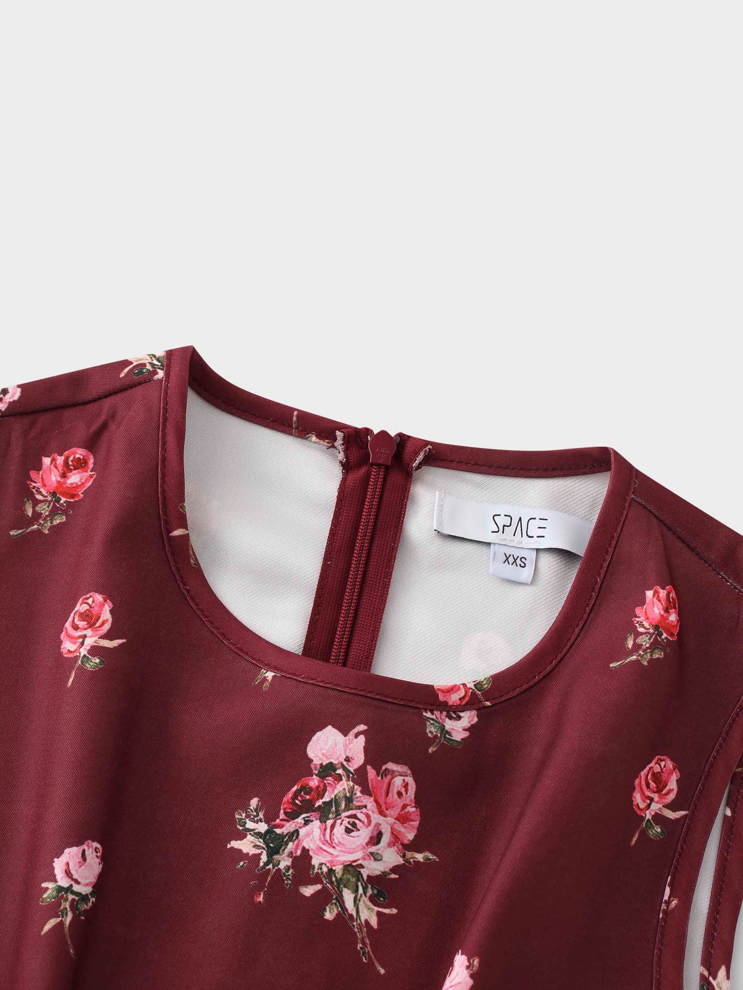 Pleated Bottom Slip Dress-Burgundy Floral
