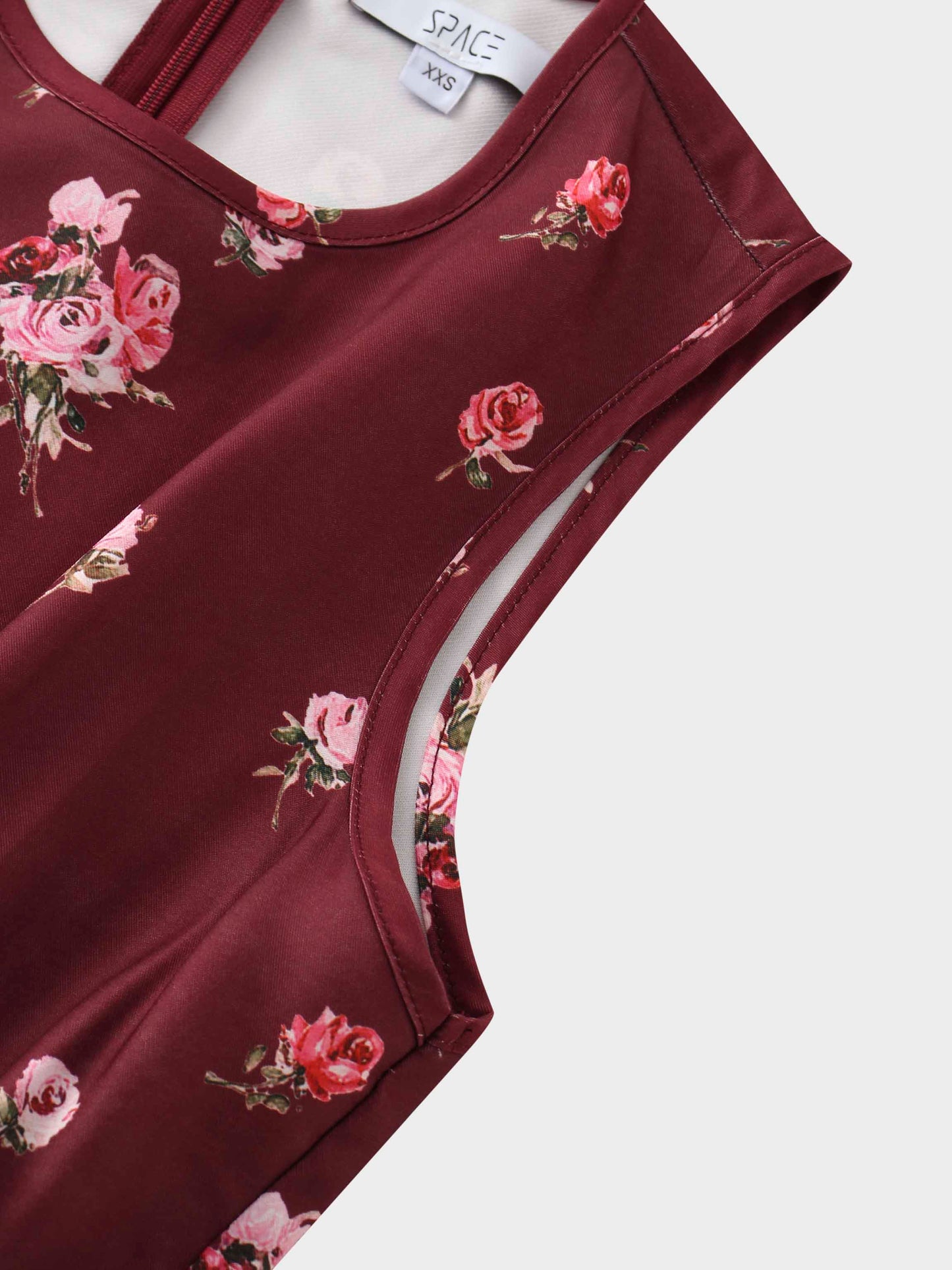 Pleated Bottom Slip Dress-Burgundy Floral