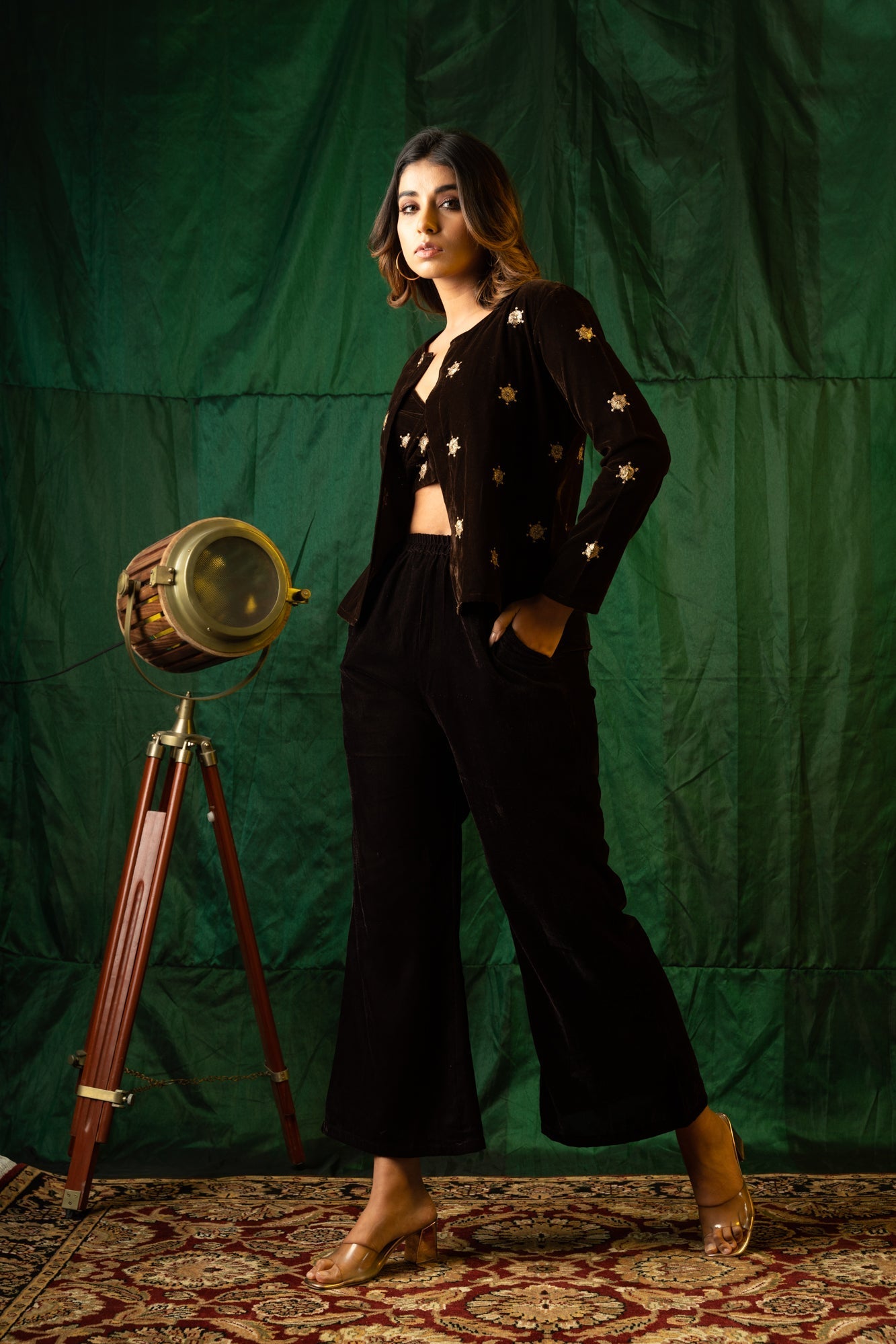 Brown Embroidered Velvet Jacket