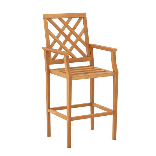 Patio Teak Wood Bar Stool Outdoor Counter Height Chair with Ergonomic Backrest-0