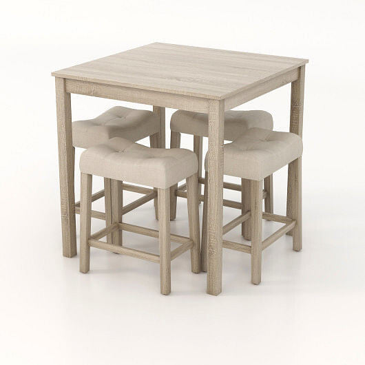 5 Pieces Bar Table Set with Square Table and 4 Padded Stools-Gray