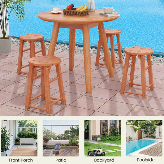 18-Inch Outdoor Wood Bar Stools Set of 2 with Round Seat and Footrest-3