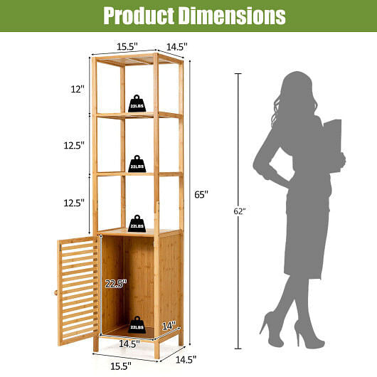 4 Tiers Slim Bamboo Floor Storage Cabinet with Shutter Door and Anti-Toppling Device-Natural-4