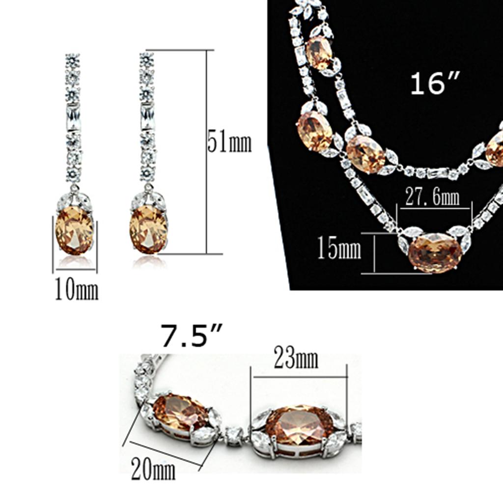 LO2326 - Rhodium Brass Jewelry Sets with AAA Grade CZ in Champagne