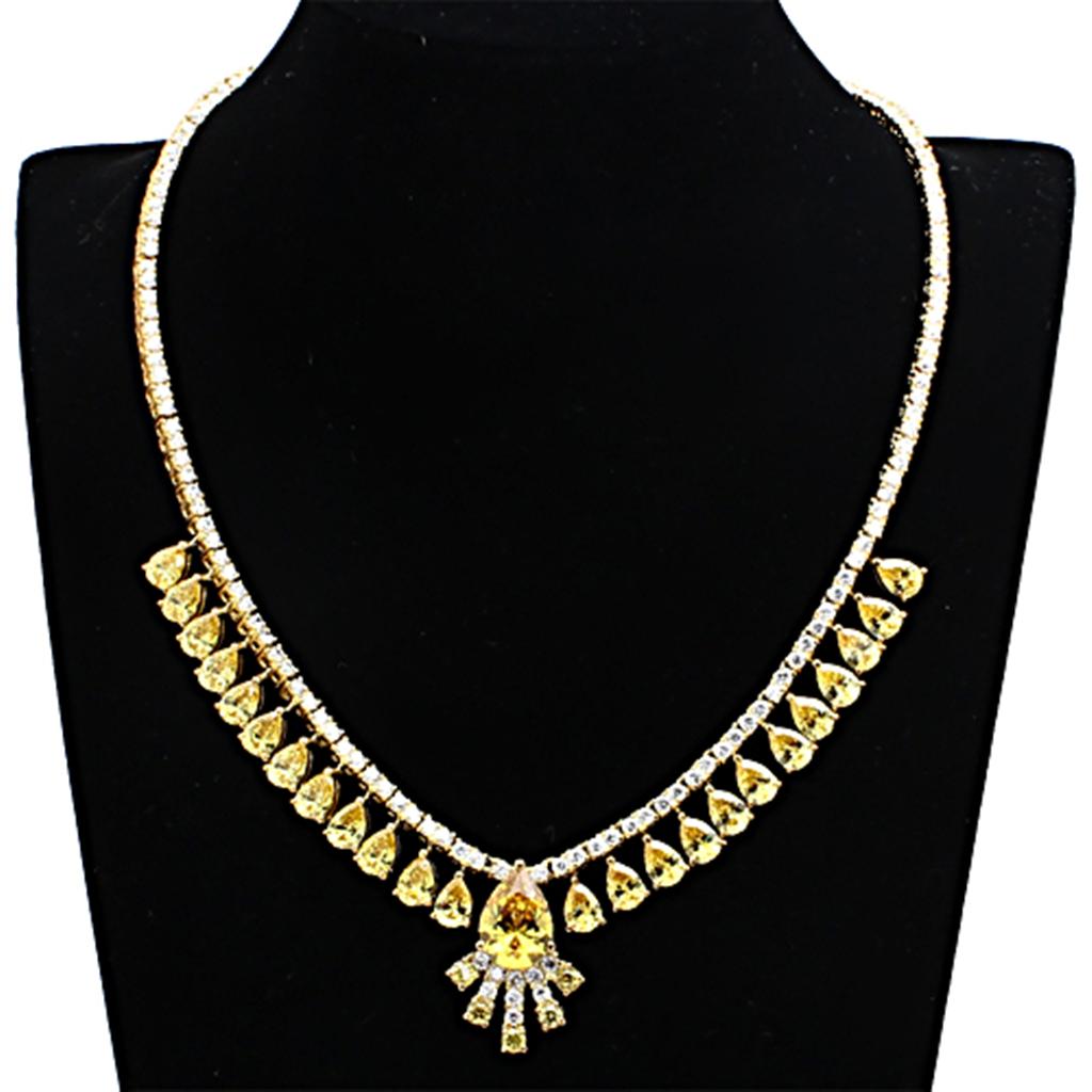 LO2429 - Gold Brass Jewelry Sets with AAA Grade CZ in Topaz