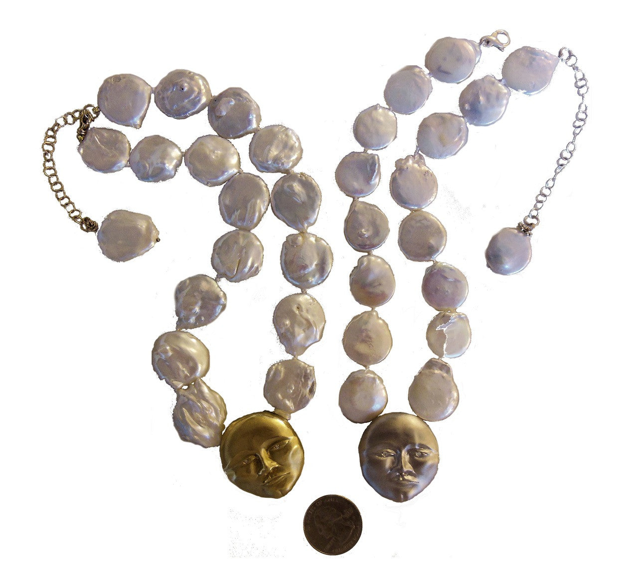 18K Gold Face, Diamond Eyes, Huge coin pearl necklace. Someone to Watch Over Me-Sun/ Moon Collection-3