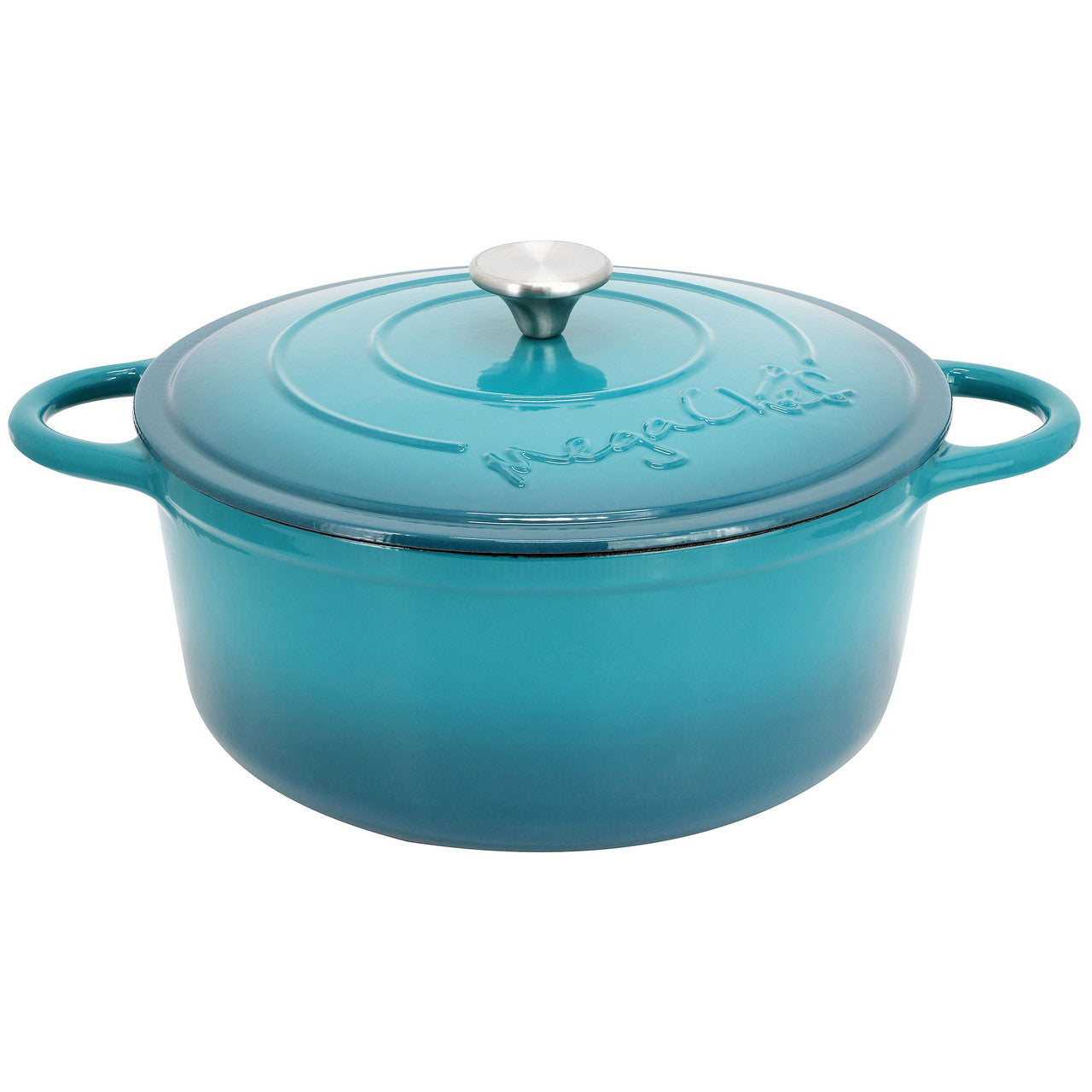 MegaChef 6.35 Quart Round Enameled Cast Iron Dutch Oven with Self Basting Lid in Light Blue