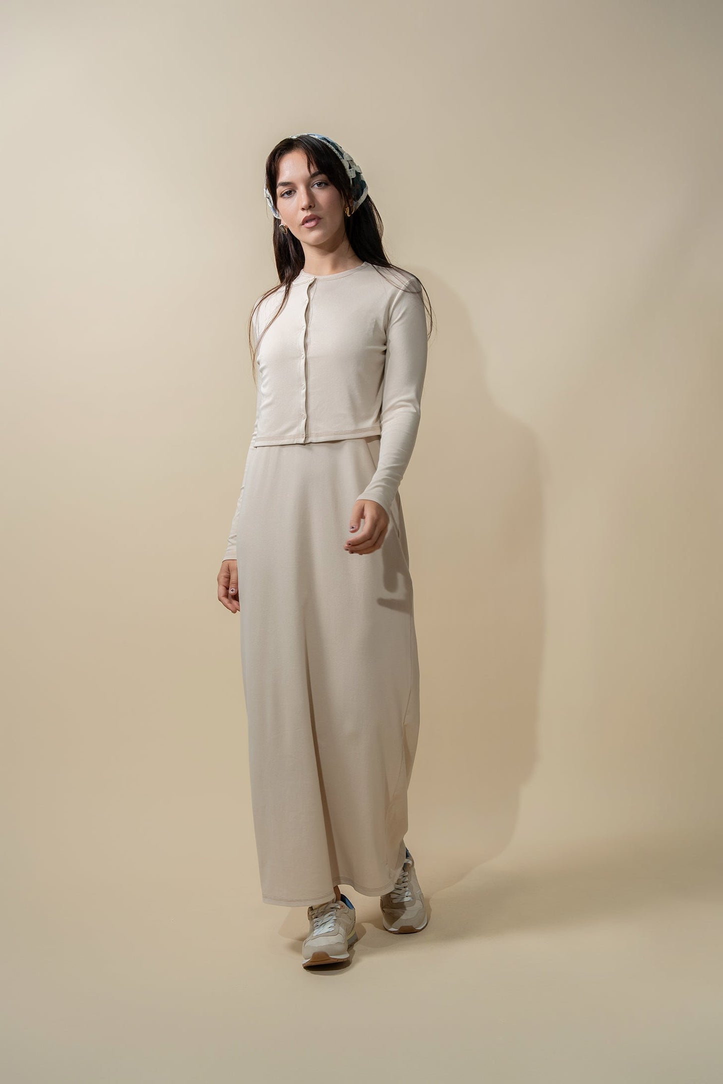 Basic T-Shirt Slip Dress-Tan