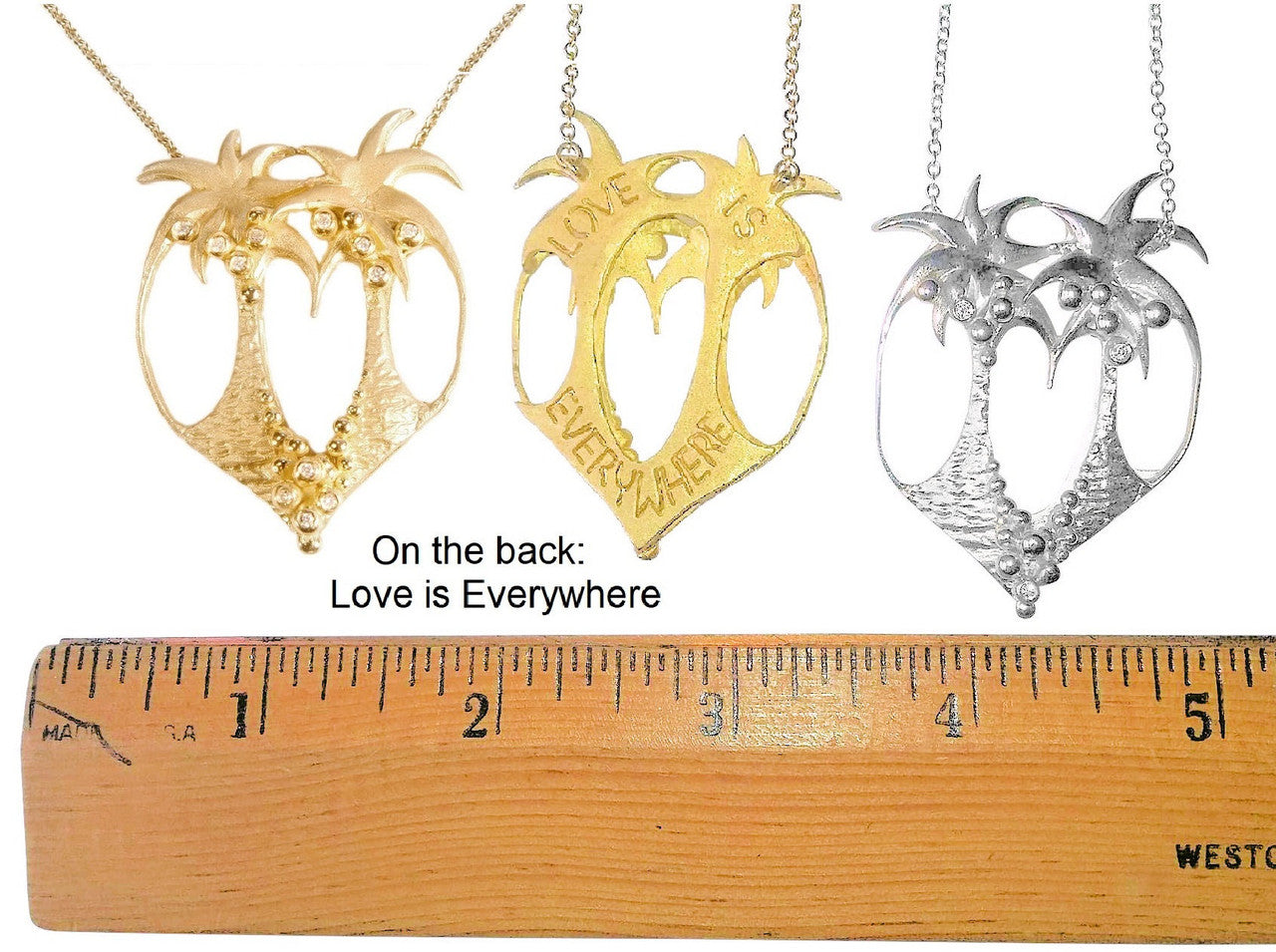 Love is Everywhere- Palm Tree Heart Necklace -14K Gold with Diamonds