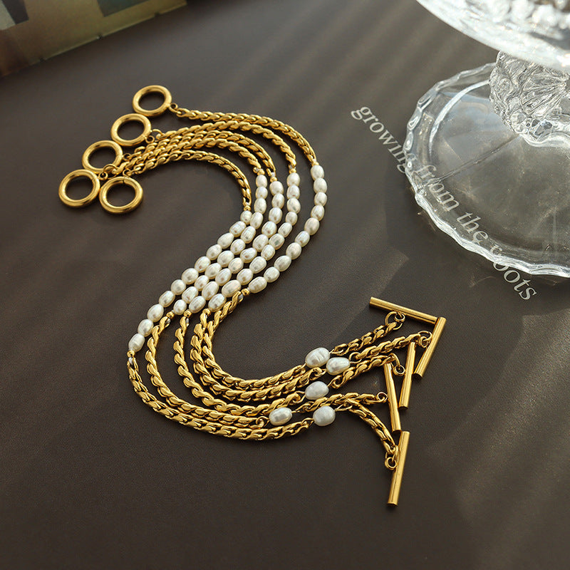 18K Gold Dipped Half Pearl Link Bracelet