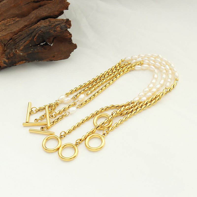 18K Gold Dipped Half Pearl Link Bracelet