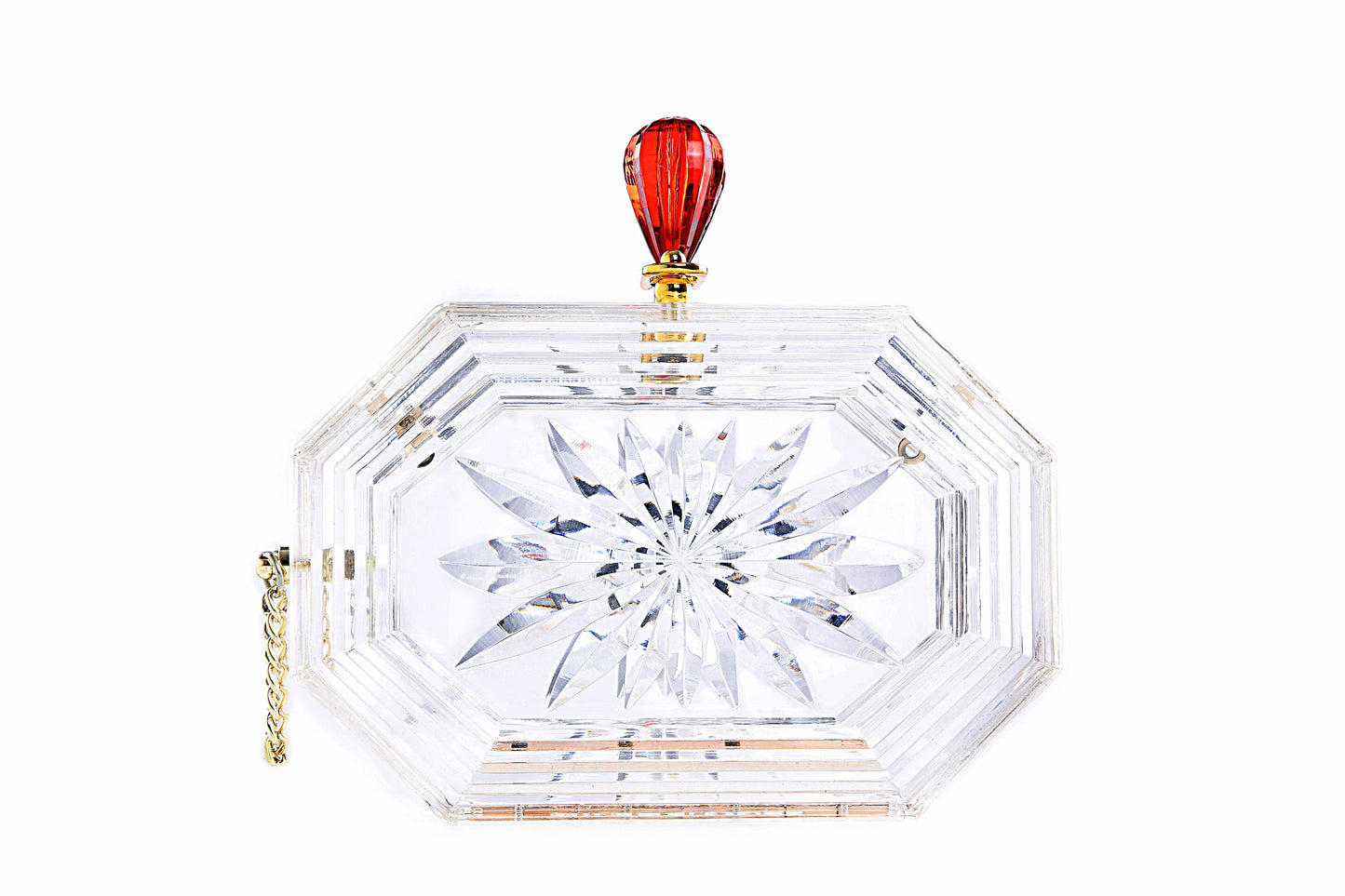Perfume Bottle Clear Flower Cut Acrylic Box Clutch-Clear