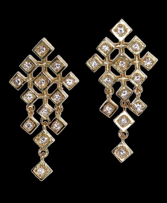 Pyramid Diamond Squares-Earrings-18K Gold