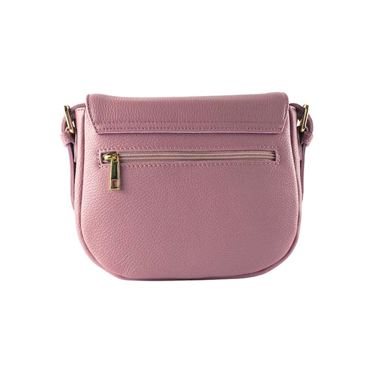 RB1002AZ | Borsa a Tracolla  in Vera Pelle Made in Italy con Tracolla removibile in pelle e attacchi con fibbie in metallo Oro Lucido - Colore Rosa Antico - Dimensioni: cm 26 x 20 x 10