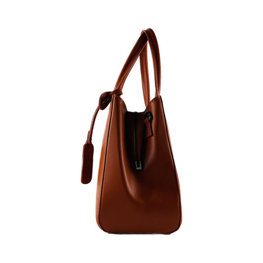 RB1004AM | Genuine Leather Handbag Made in Italy with Removable Shoulder Strap and Metal Snap Hook Attachments - Gunmetal - Paprika Color - Dimensions: 33 x 25 x 15 cm + Handles 13 cm