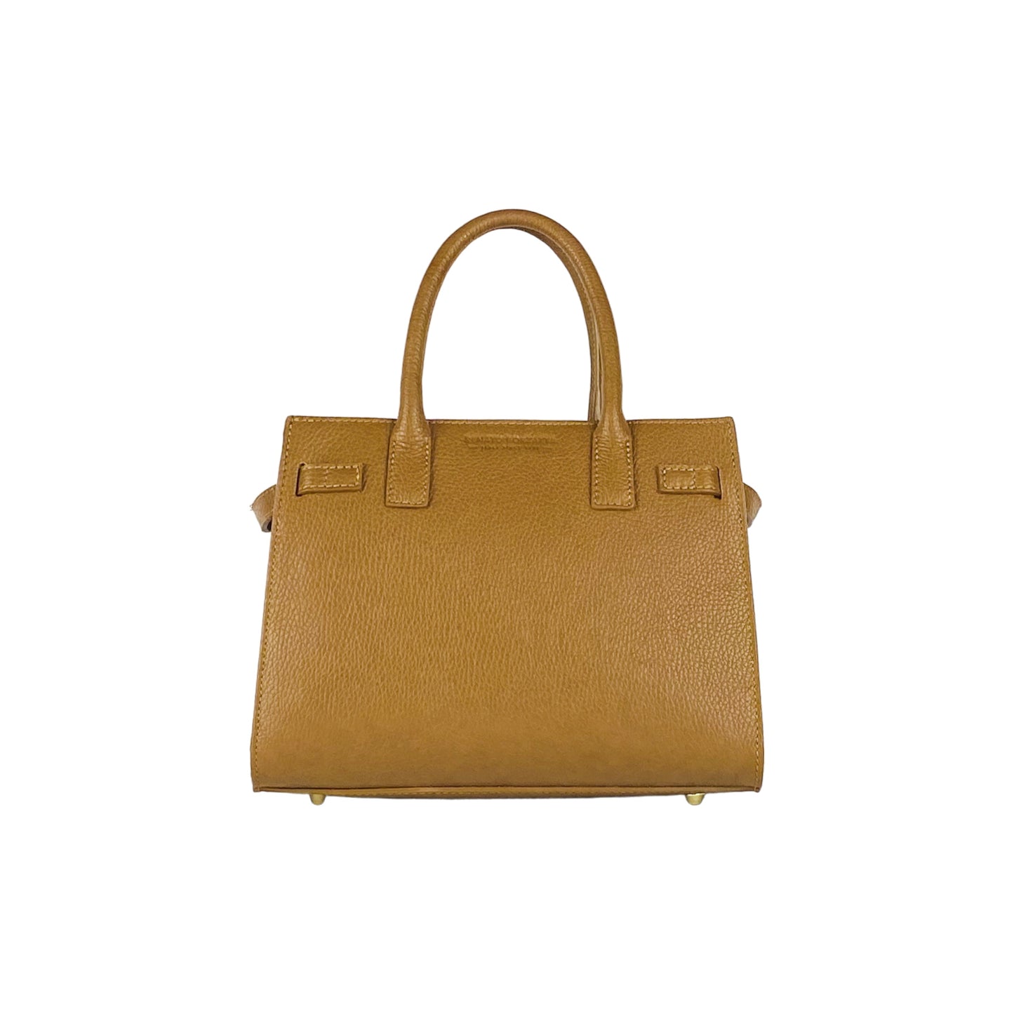 RB1016S | Women's Genuine Leather Handbag Made in Italy with Removable Shoulder Strap. Attachments with Shiny Gold Metal Snap Hooks - Cognac Color - Dimensions: 28 x 20 x 14 + 12.5 cm