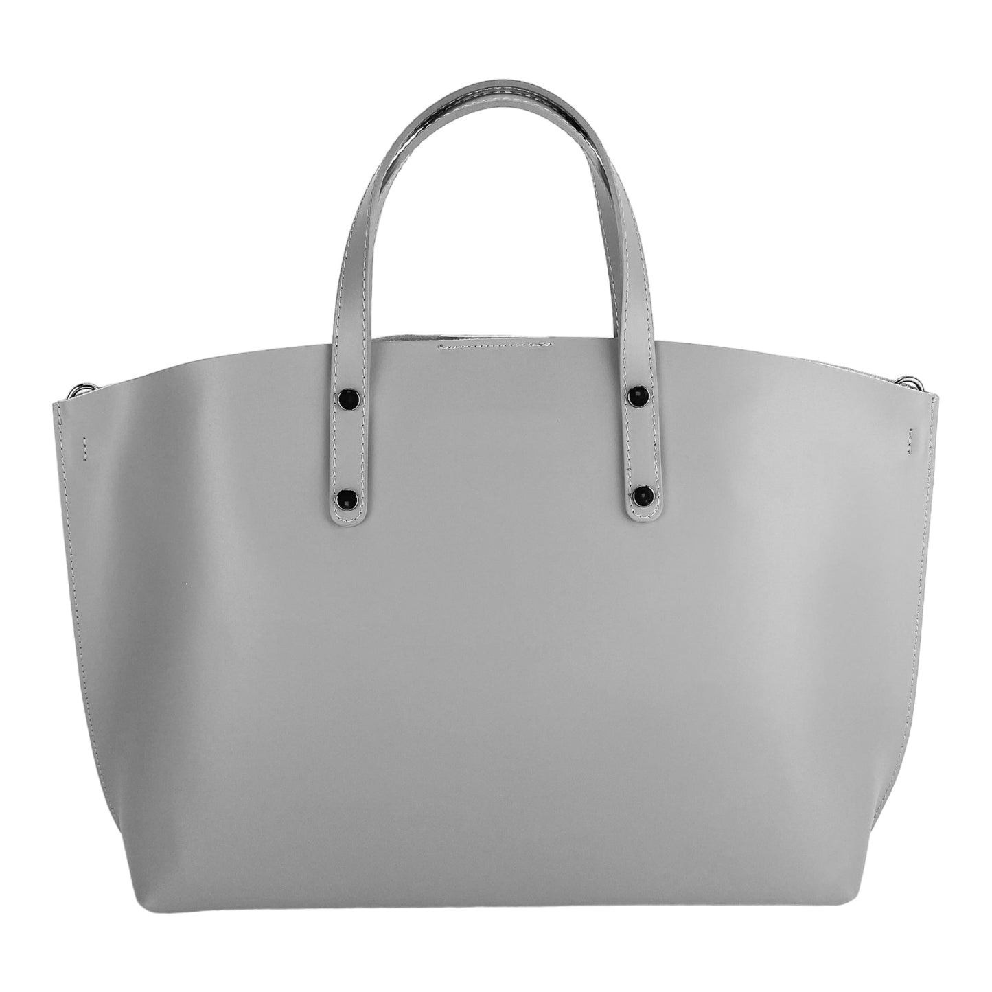 RB1024F | Women's Genuine Leather Handbag Made in Italy with removable shoulder strap. Large removable internal pouch. Polished Gunmetal Accessories - Color: Gray - Dimensions: 48x31x11 cm