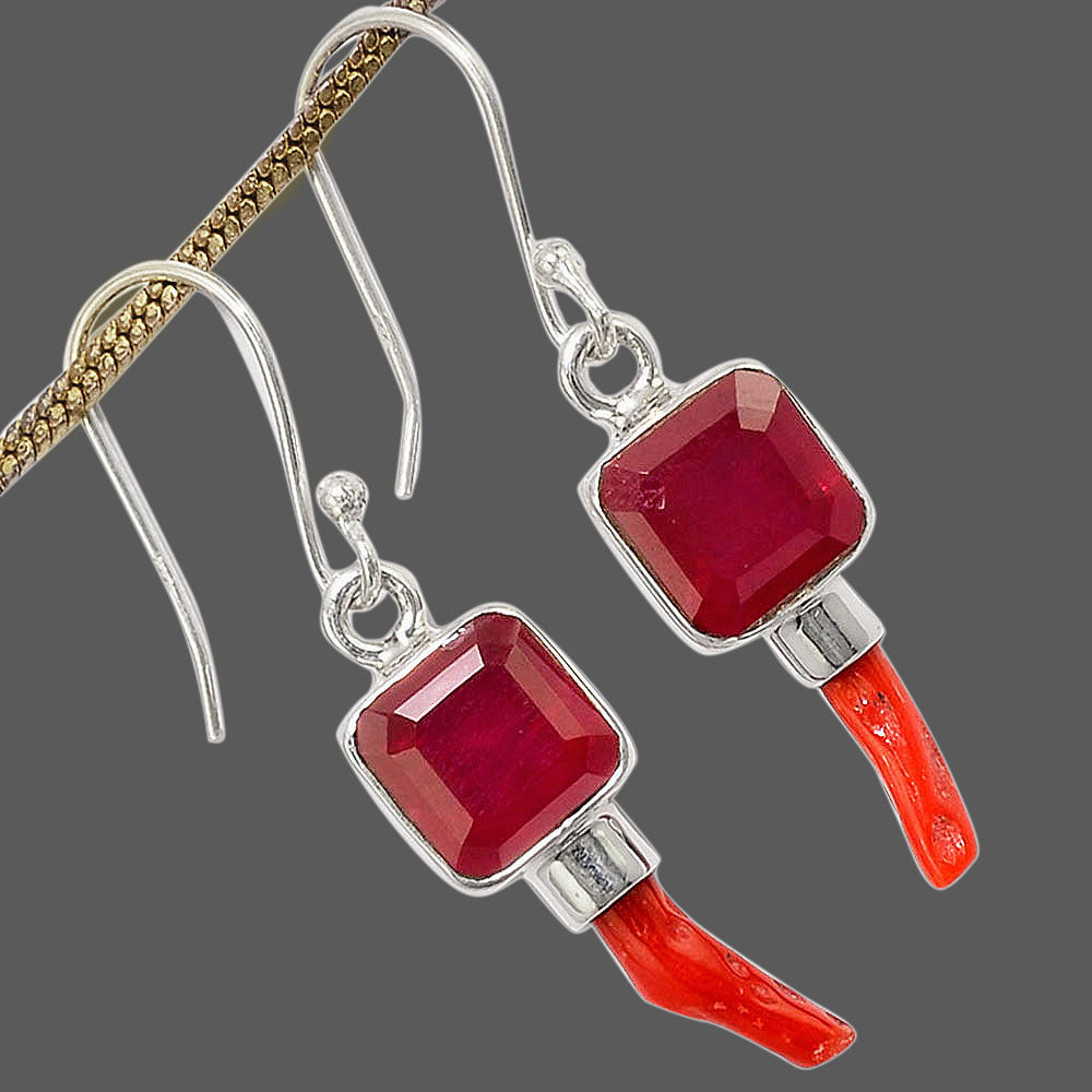 Lab Created Pink Rubellite & Coral Stick Earrings E-1163 SDE86051