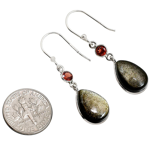 Silver Obsidian and Garnet Earrings E-1002 SDE91583