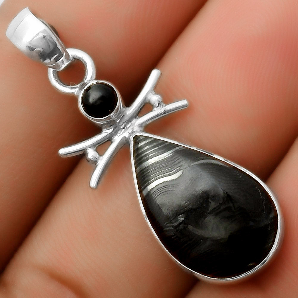 Crown Of Silver Psilomelane Black Malachite & Black Onyx Silver Pendant P-1243 SDP113247