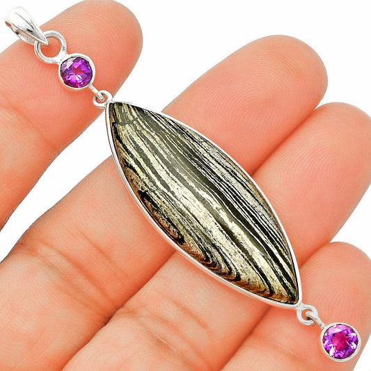 Silver Leaf Obsidian & Amethyst Pendant P-1123 SDP148234-0