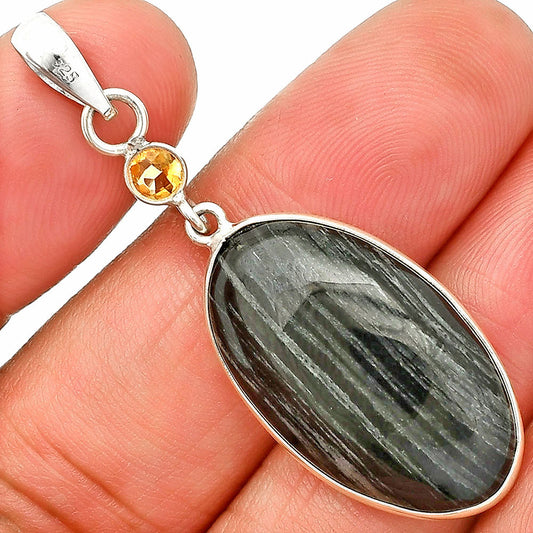 Silver Leaf Obsidian & Citrine Pendant P-1098 SDP150918-0