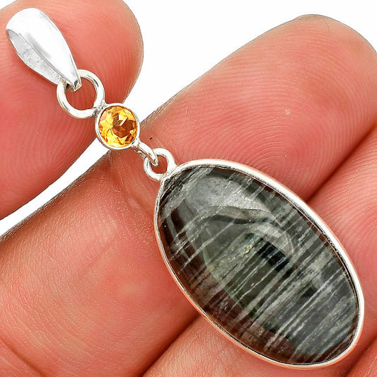 Silver Leaf Obsidian & Citrine Pendant P-1098 SDP150939-0