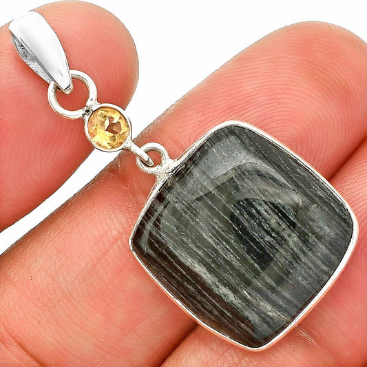 Silver Leaf Obsidian & Citrine Pendant P-1098 SDP150963-0