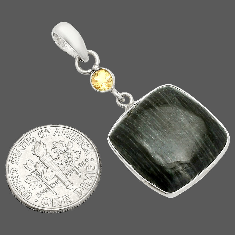 Silver Leaf Obsidian & Citrine Pendant P-1098 SDP150963-2