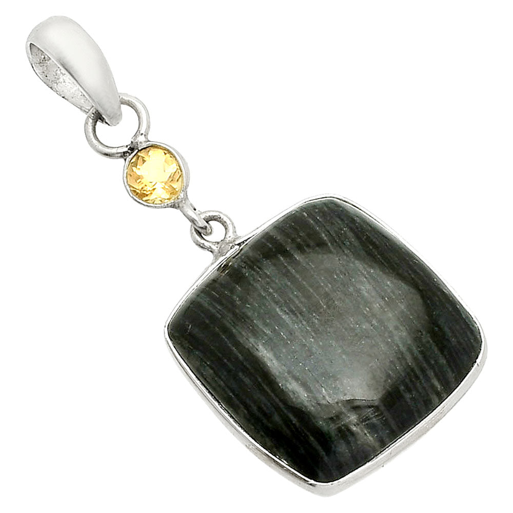 Silver Leaf Obsidian & Citrine Pendant P-1098 SDP150963-1