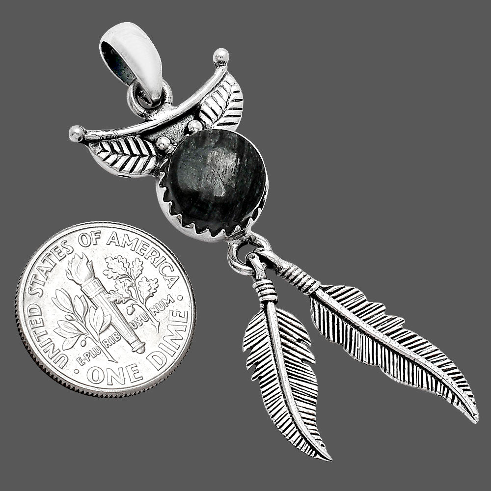 Feather - Silver Leaf Obsidian Pendant P-1284 SDP152892-2