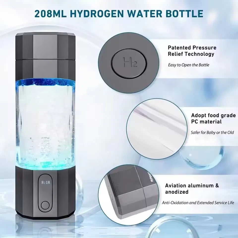 2025 10000PPB Hydrogen Water Bottle with Colorful Light & Valve