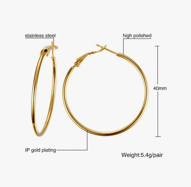 18K Gold Plated Classic Hoop Earrings